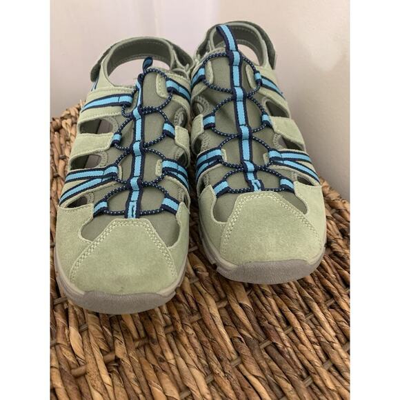 Lands' End Hiking Walking Sandals Closed Toe Adjustable Strap Green Blue 10D - Picture 7 of 9